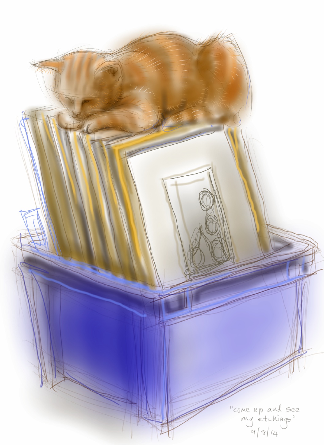 Arthur Cat guards the Etchings