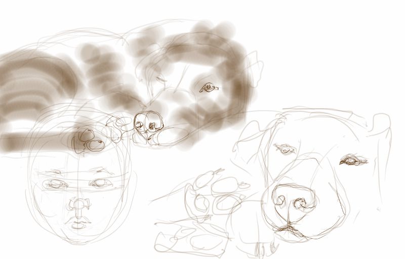 two brief dogs and an even briefer baby