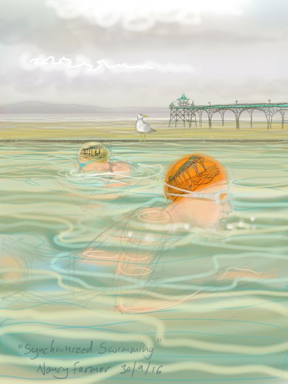 Swimming at Clevedon in our special Pier hats Swimming at Clevedon in our special Pier hats!