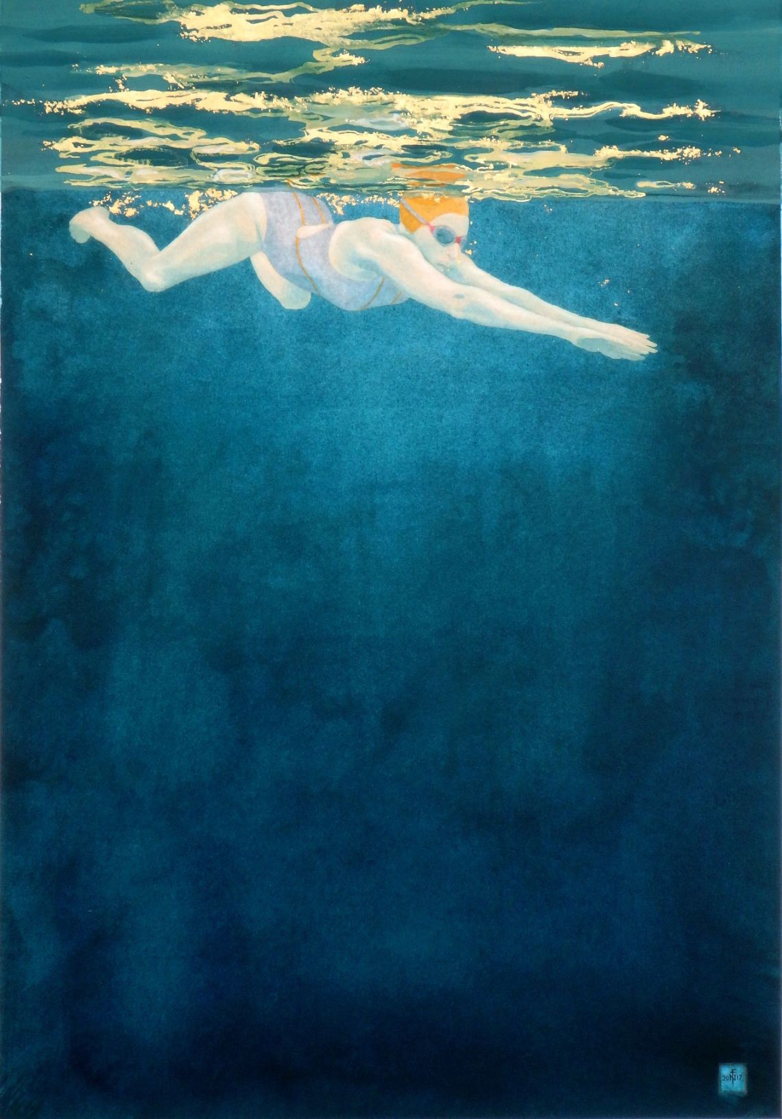 Cecily at Vobster - painting in gouache, watercolour and gold leaf