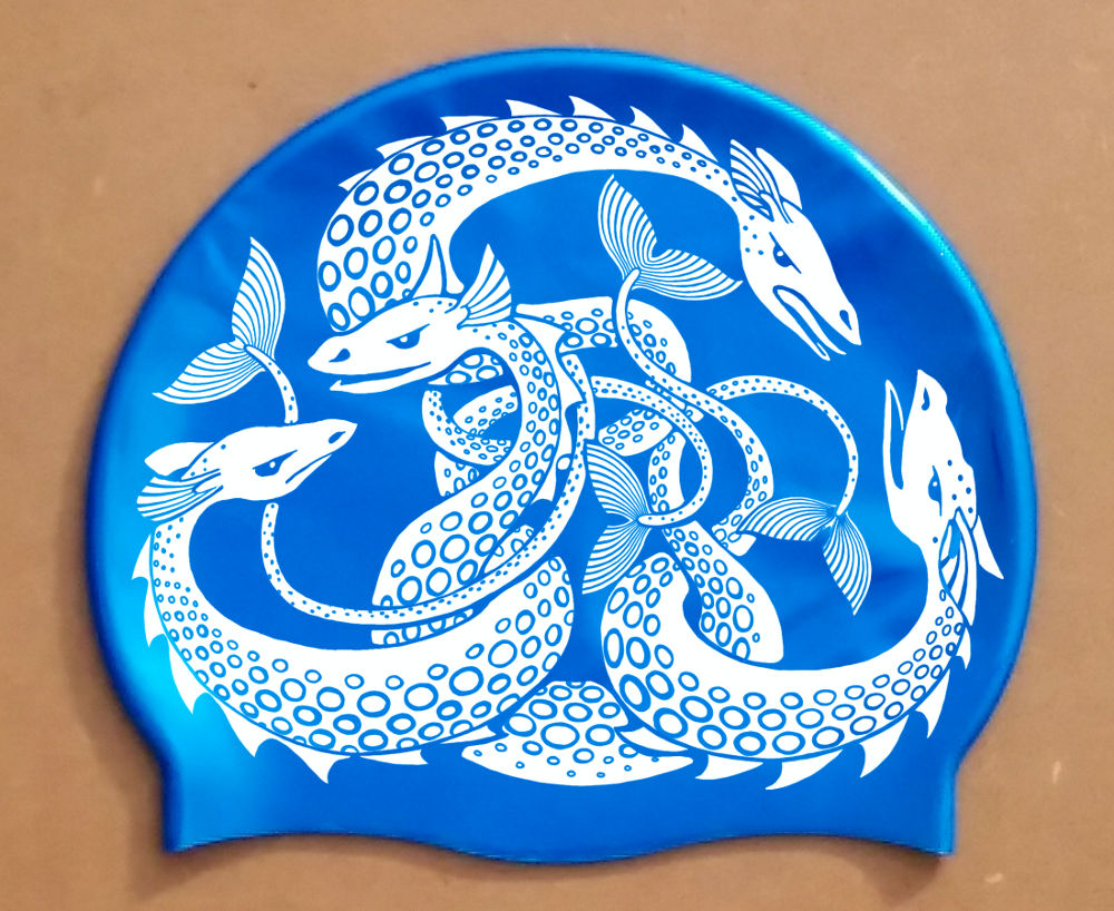 Sea Monster Hat, white on blue