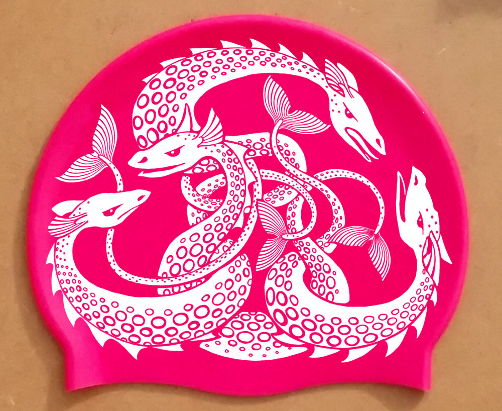 Sea Monster Hat, white on pink