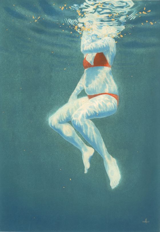 Reflections I in watercolour, gouache & gold leaf