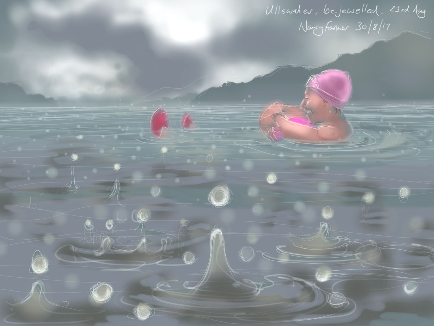 Ullswater in the rain - drawing