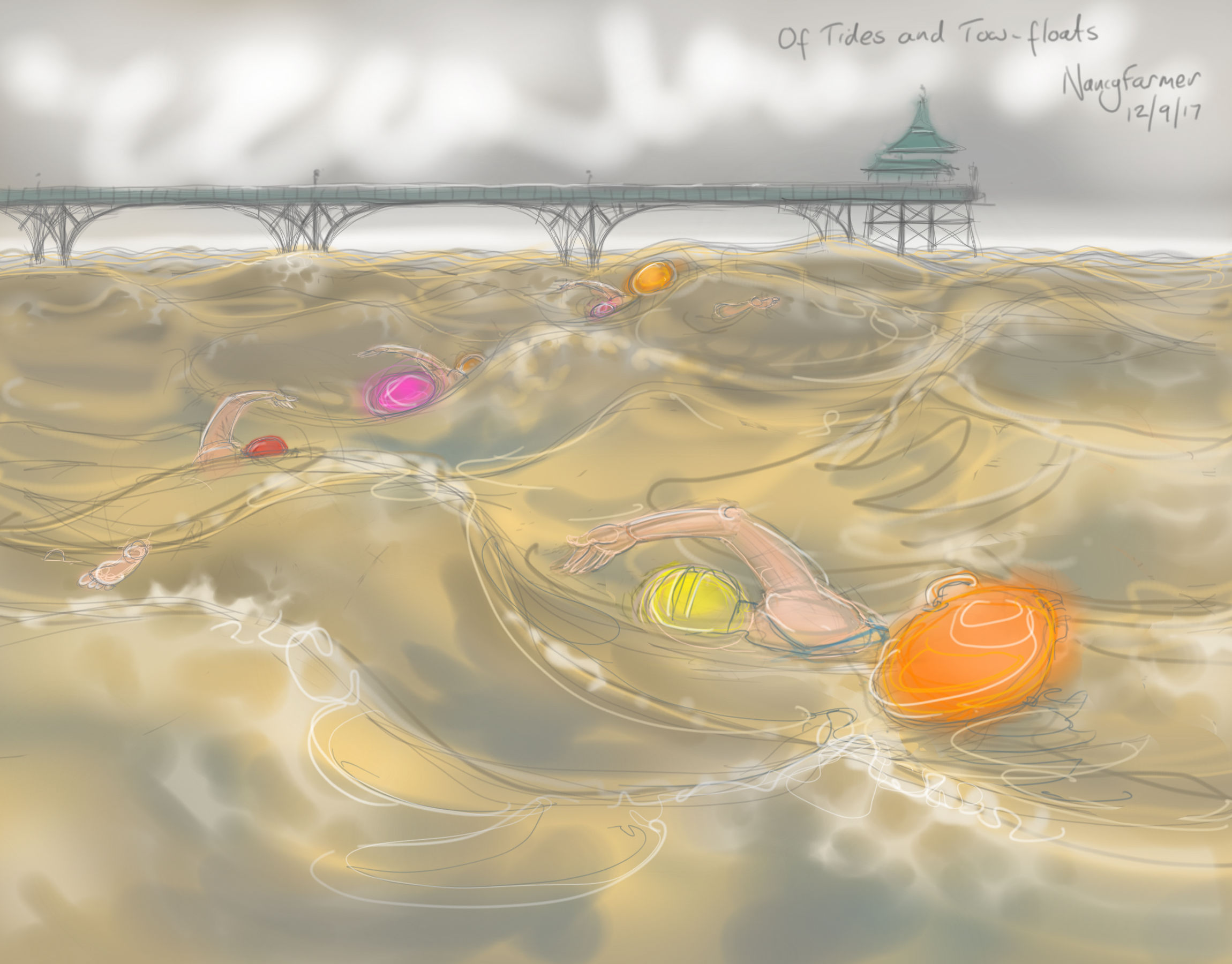 Of Tides & Tow-Floats - drawing by Nancy Farmer