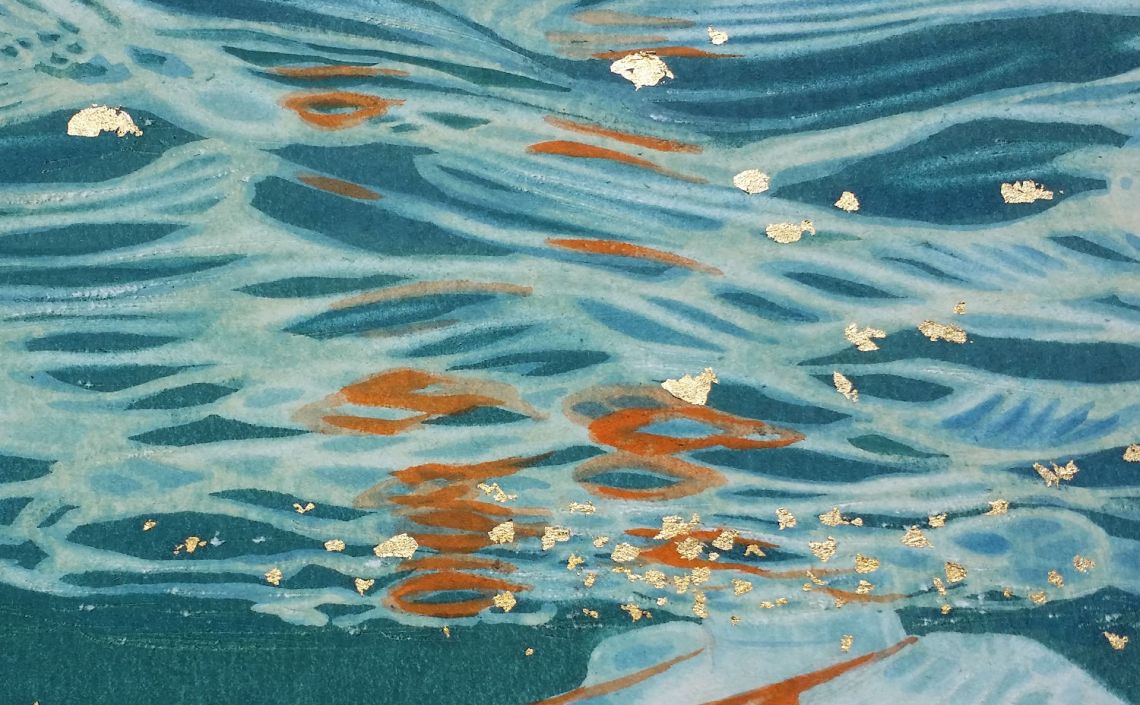 detail of 'Reflections III' with gold leaf fragments