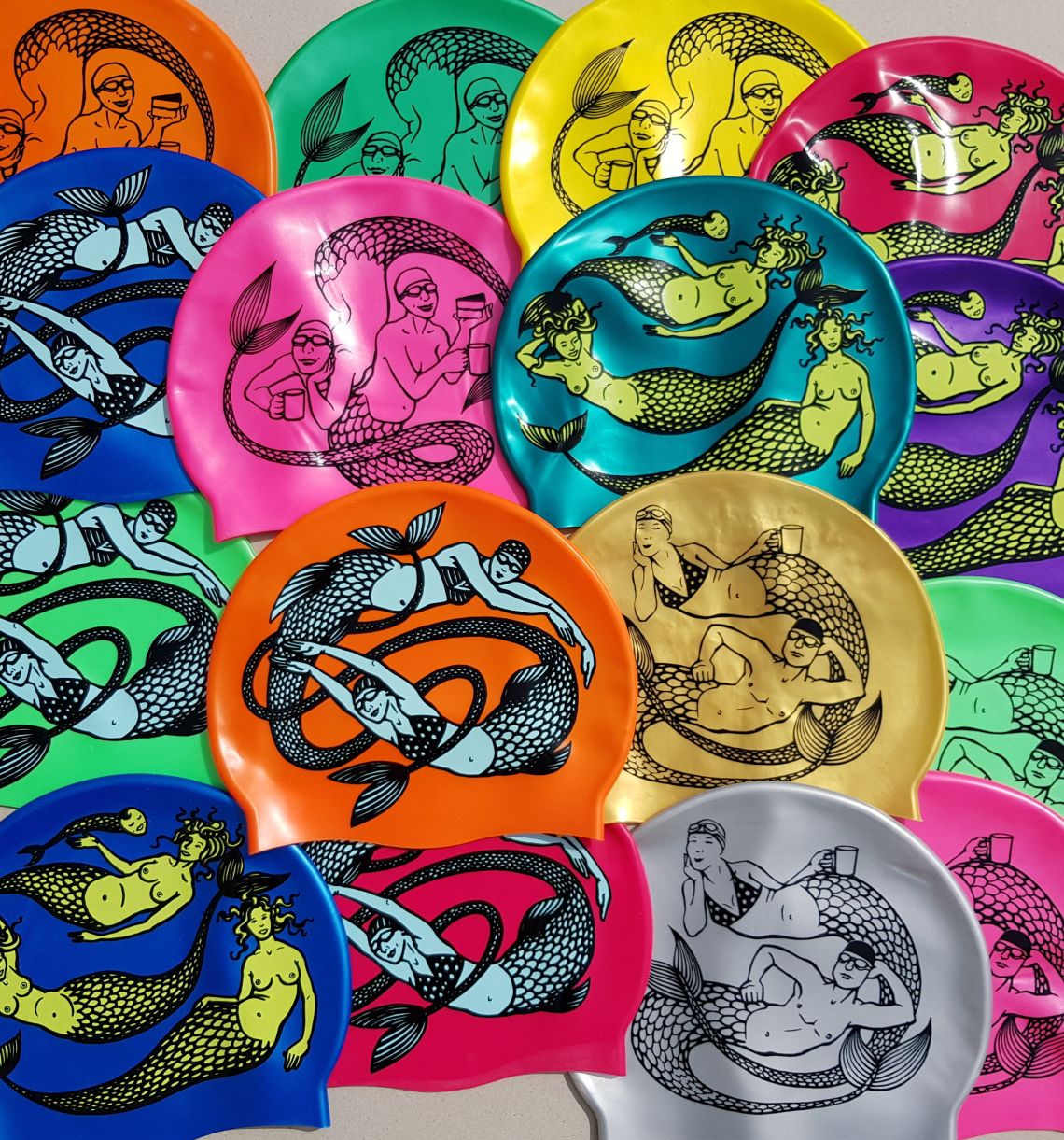 Mermaid Swimming hats designed by Nancy Farmer