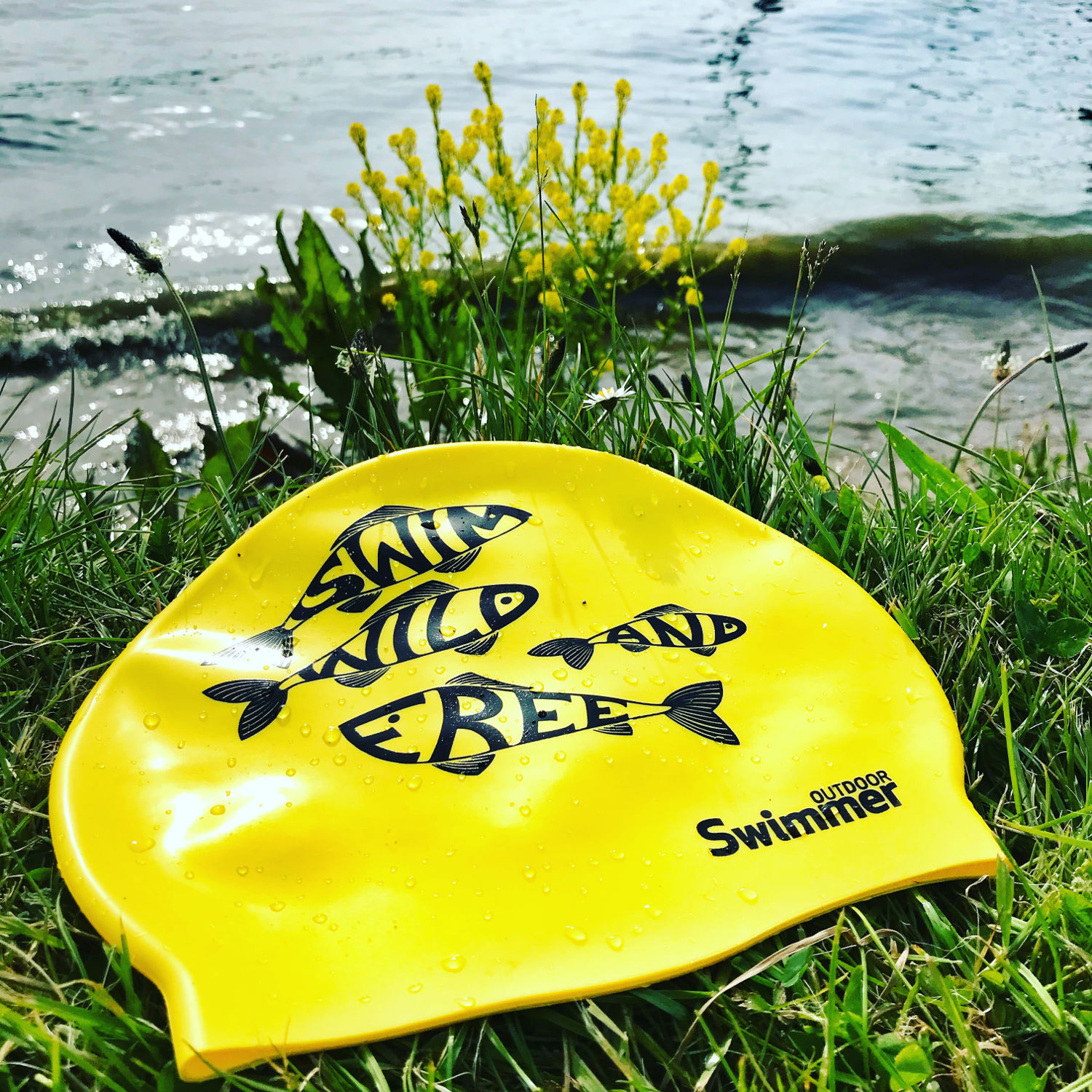 Yellow 'Swim Wild and Free' hat