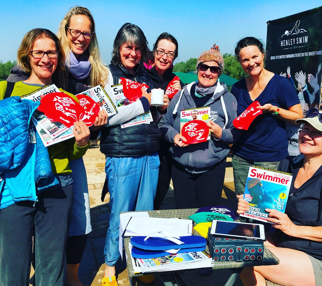 People with hats and outdoor swimmer magazines!