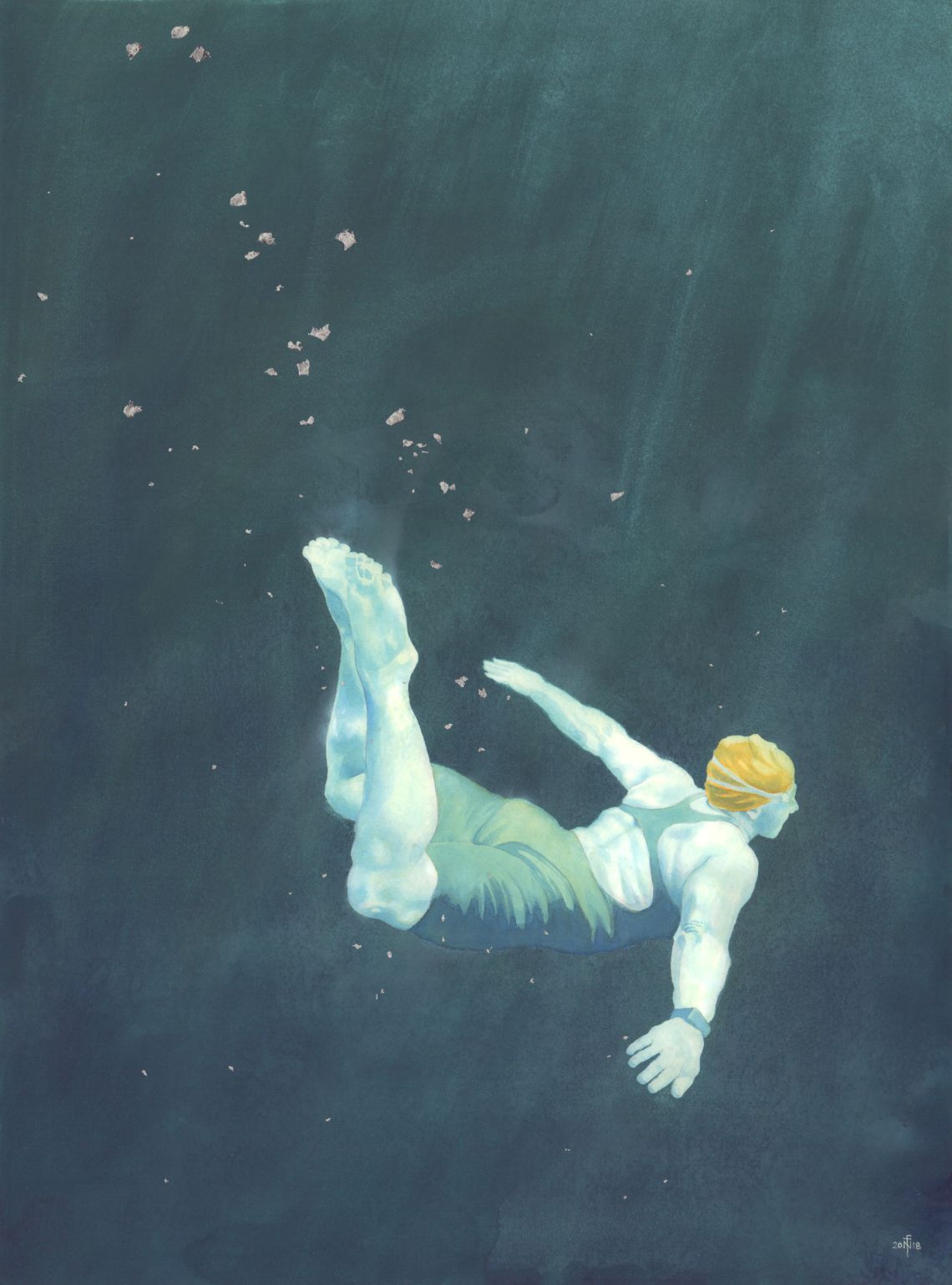 Lisa - swimmer painting in watercolour by Nancy Farmer