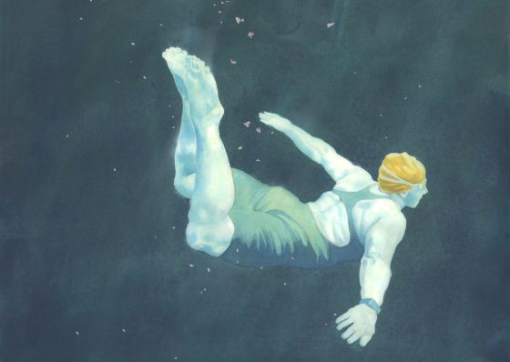 Lisa - swimmer painting in watercolour by Nancy Farmer - detail
