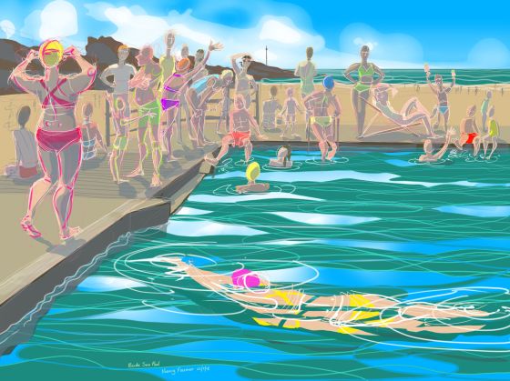 Bude Sea Pool in the Summer - Digital drawing by Nancy Farmer