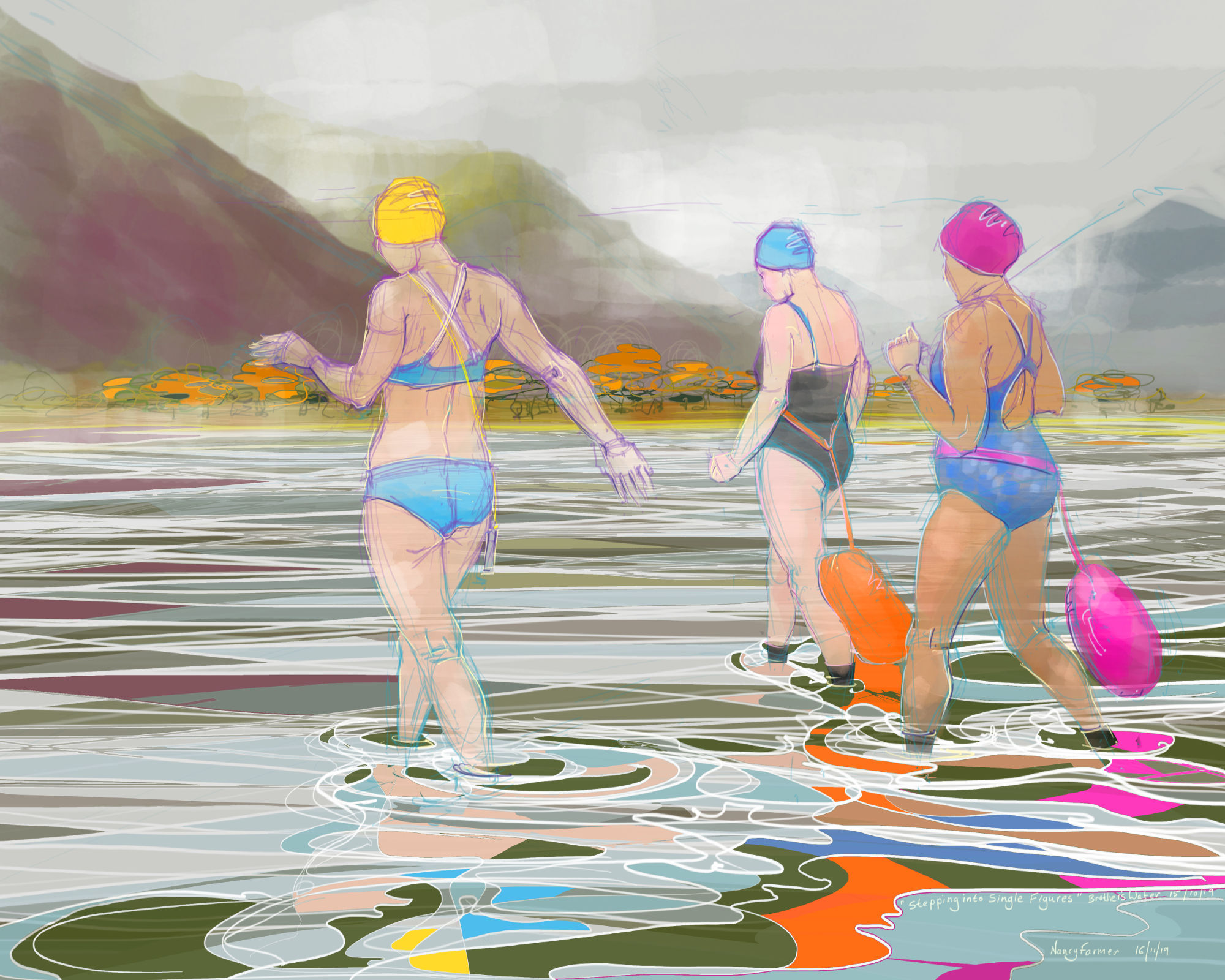 "Stepping into Single Figures" - drawing by Nancy Farmer