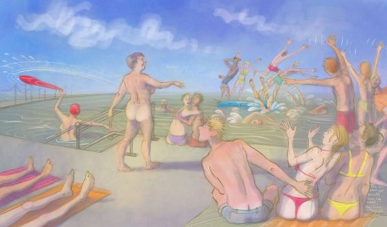 Drawing of Clevedon Marine Lake by Nancy Farmer "This is what your mothers look like naked!"