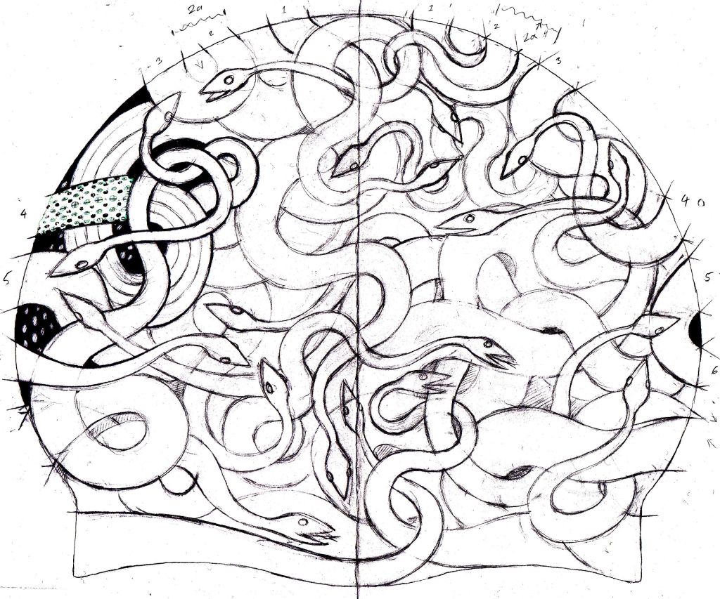 Pencil sketch for Medusa swim cap