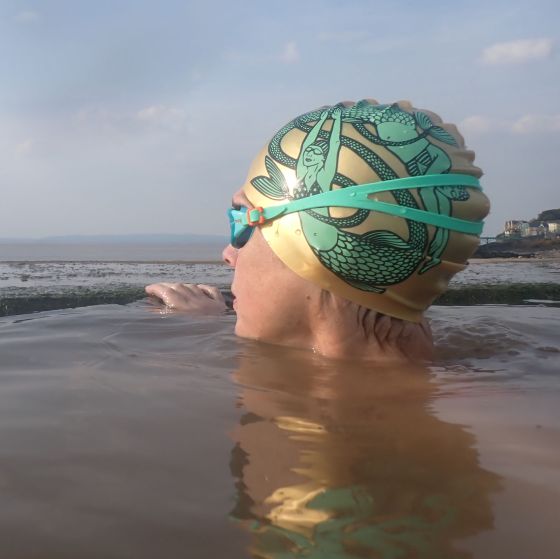 Mermaid swim cap by Nancy Farmer